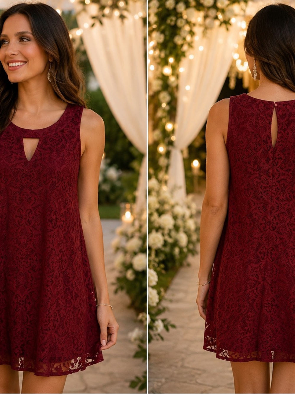 Miami Sleeveless Lace A-Line Dress in Wine